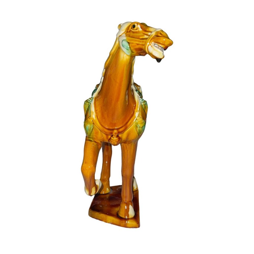 Unbranded Ceramic Horse Trotting Statue Brown Green 13" High Decor Equestrian - Picture 8 of 12